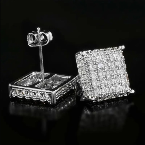 Sterling Silver Square CZ Stud Earrings - Picture 1 of 2